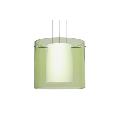 Besa Lighting Pahu 12 Cable Pendant, Trans. Olive/Opal, Satin Nickel Finish, 1x11W LED 1KG-L18407-LED-SN